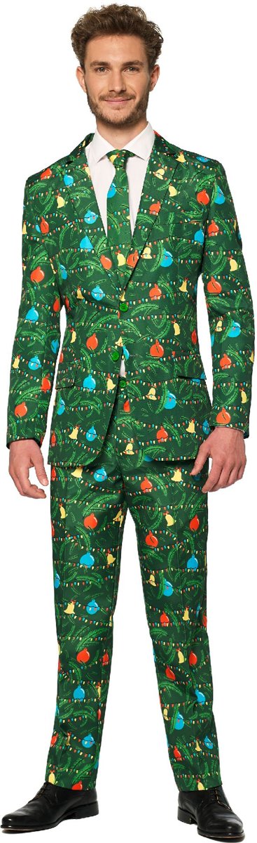 Kerst & Oud & Nieuw Kostuum | Groen Fonkelend Kerstbomen | Man | Maat 52-54 | Kerst | Verkleedkleding